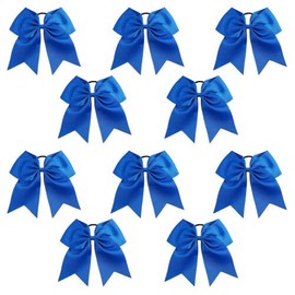 10 Blue Big 7" Cheer Bow Pony Tail 3 Inch Ribbon Girls Hair Bows Cheerleading