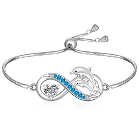 Fenthring Dolphin Bracelet Sterling Silver Infinity Dolphin Bracelets for Women Cute Heart Dolphins Bracelet Dolphin Gifts