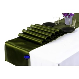 MDS Pack of 15 Satin Table Runners 12 x 108 Inch Long Wedding Sateen Bright Silk Smooth Table Runner for Wedding Reception Birthday Graduation Party Event Banquet Spring Decoration - Olive Green