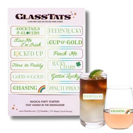 GLASSTATS St Paddy's Day Dissolvable 12+ Drink Markers - Wine Glass Charms - Perfect For St. Patrick’s Day Parties - Party Favors & Hostess Gift