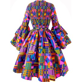 HongyuAmy Women's African Ruffle Long Sleeve Dress Ankara Print Maxi Dresses(2X-Large,Color A)