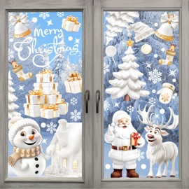 9 Sheets Christmas Window Stickers,Christmas Decorations,Santa Claus Reindeer Snowflake Window Stickers, 3D Reusable Window Displays Stickers,Party Decorations Create Atmosphere