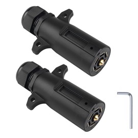 WOFTD 7 Pin Trailer Plug with Waterproof Seal 7 Point Trailer Wiring Replacement Plug Adapter 7 Way Round RV-Style Trailer Side Connector 2-Pack