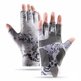SANLIKE Fishing Gloves, Fishing, Cool, High Grip, Quick Drying, UV Protection, Sun Protection, 5 Finger Cut (Gray, L)