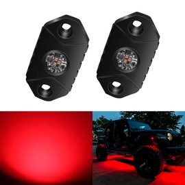 4WDKING Red LED Rock Lights, 2 Pods IP68 Waterproof Underbody Glow Trail Rig Lamp LED Neon Lights for Truck Jeep Off Road Truck Car Boat ATV SUV Motorcycle
