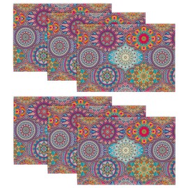 Artoid Mode Boho Vintage Geometry Moroccan Mandala Place Mats Set of 6, 30 x 45 cm Holiday Banquet Placemats Washable Place Mats Kitchen Party Decoration