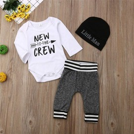 i-Auto Time Newborn Baby Boy Clothes Set New to The Crew Romper+Pants+Hat Baby Boys Outfit Set (Long Sleeve,6-9 Months)