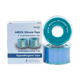 Areza Medical, Silicone Tape, Non-sterile, Hypoallergenic, with Perforations Every 1 cm, 1" x 5.46 yds. (2.5 cm x 5 m) - 2 Rolls per Box