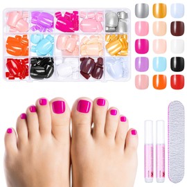 MELLIEX Pack of 360 False Toenails, 12 Colours, Artificial Toenails for Sticking, Acrylic, Full Cover Toenails Tips Kit with Glue, 12 Sizes
