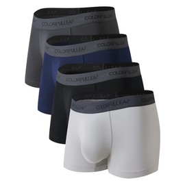 COLORFULLEAF Men's Everyday Underwear Moisture Wicking Breathable Boxer Briefs Basic Trunk Underwear with 3D-Pouch (4Black&Dark Grey&Navy Blue,Large)