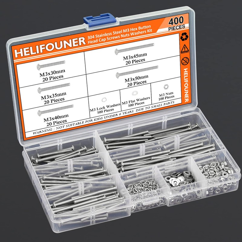 HELIFOUNER 400 Pieces M3 x 30mm /35mm /40mm /45mm /50mm,