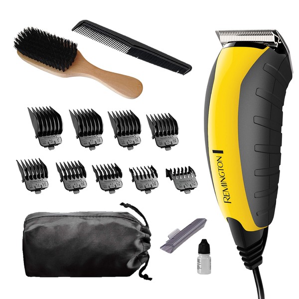 Remington HC5855 Virtually Indestructible Haircut Kit & Beard Trimmer, Hair Clippers for Men (15 pieces) , Yellow