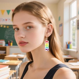 Back to School Teacher Earrings for Women Colorful First Day of School Earrings Letter Grade Teacher Student Dangle Earring Teacher Appreciation Jewelry (Kinder)