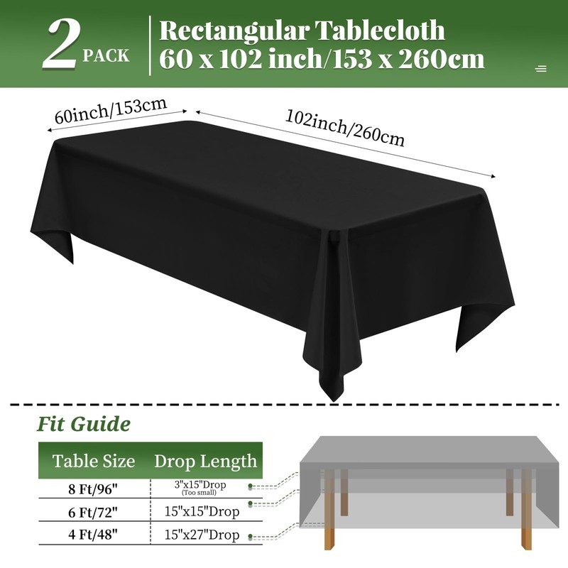 Lumaycens 2 Pack Black Tablecloth 60x102Inch Table Cloths Rectangle Black