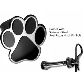 LFPartS Dog Animal Paw Foot Emblem Metal Trailer Hitch Cover Plug (Fit 2" Receivers, Chrome & Black)