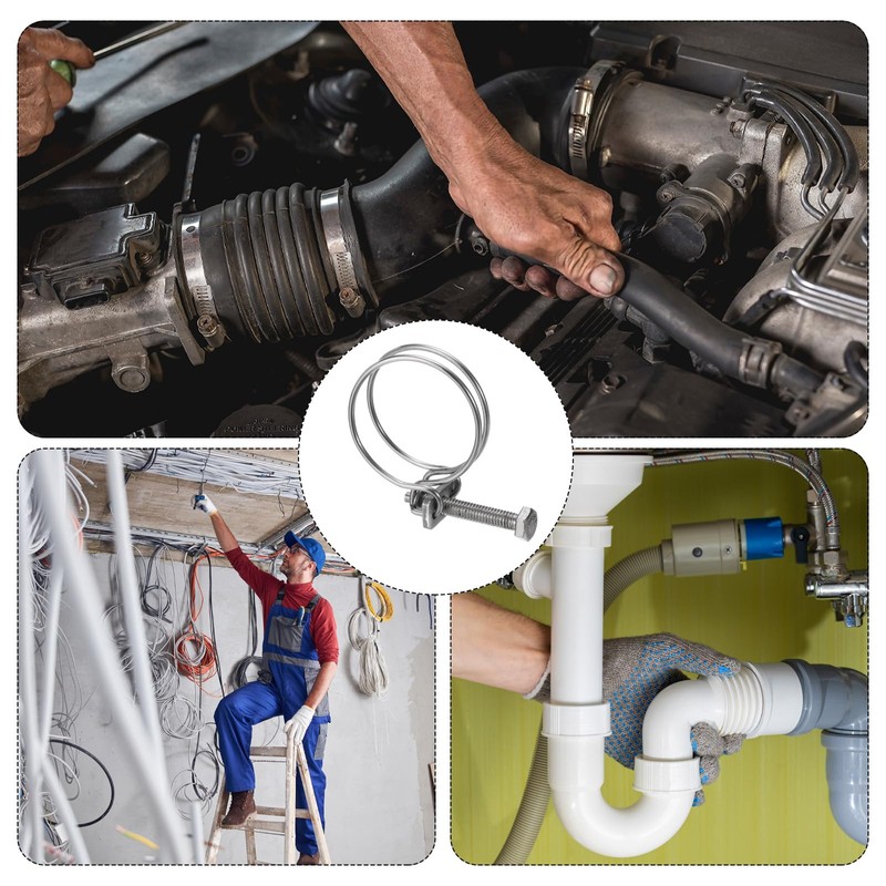 sourcing map 10Pcs Double Wire Hose Clamp, 38-42mm Adjustable Stainless