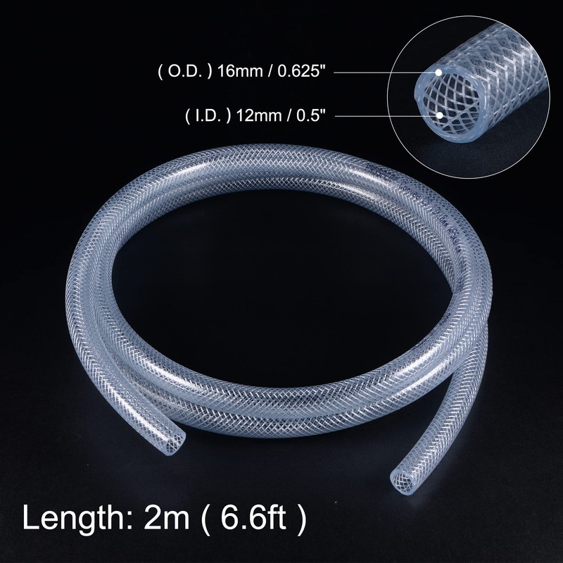 sourcing map Braided Reinforced PVC Tubing 12mm ID 2m Transparent
