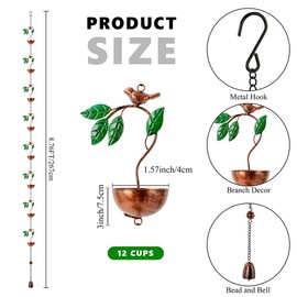 dreamysoul Rain Chains for Outside, Leaves and Bird Decorative Rain Catcher Chains for Downspout Gutter, Eaves Drainage