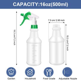 Gandeer 10 Pack Spray Bottles 16 oz Empty Water Spray Bottles for Cleaning Heavy Duty Refillable Squirt ‌container with Measurements Adjustable Nozzle for Household(Yellow,Green,Stylish Style)
