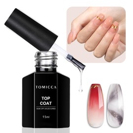 TOMICCA Gel Nail Top Coat, 0.51 fl oz (15 ml) Large Capacity Set, Non-Wipe, No Wiping Required, Easy UV/LED Compatible
