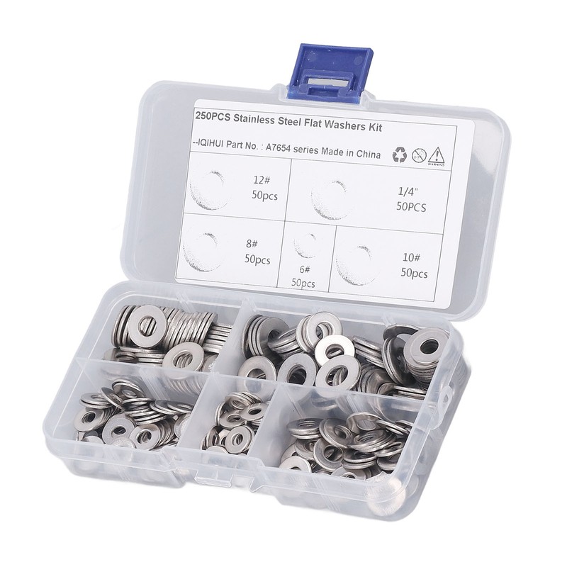 250PCS Flat Washer Kit Stainless Steel 5 Specifications Anti Corrosion