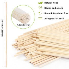 Wooden Sticks for Crafts, Round Cotton Candy Sticks, Pack of 100, 6 mm x 30 cm, Round Wood Stick for Woodwork, Art Projects, Decorations & DIY (6 mm x 30 cm)