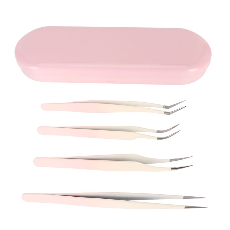 4pcs Eyelash Tweezers Set Stainless Steel False Eyelash Extension Tweezers