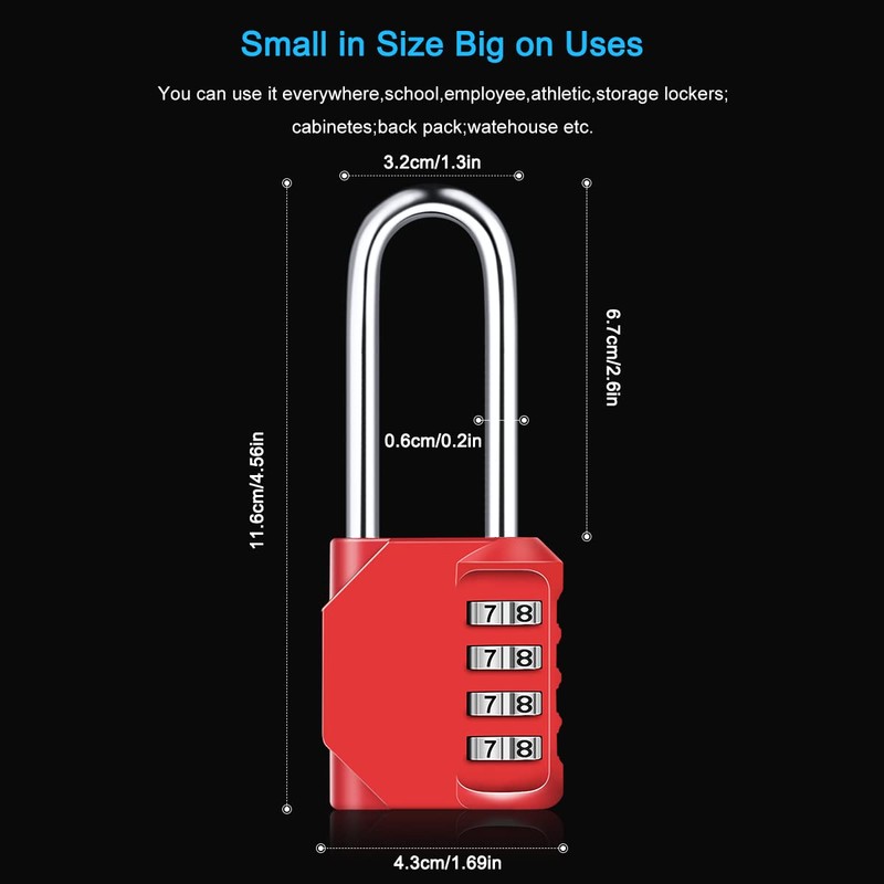 Combination Padlock, [2.6inch Long Shackle] Diyife 4 Digit Combination Lock,