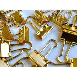 15mm Gold Metal Binder Foldback Clips Bulldog/Paper Clips/Binder Clips File Paper Money Receipts File Clamps, Planner Organiser Office, Store, Kitchen Multifunction Pcs (60 Clips)