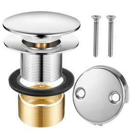 Upgrade Tip Toe Bathtub Drain Conversion Kit Assembly, Tub Drain Plug Trim Set with Two-Hole Overflow Faceplate and Universal Fine/Coarse Thread Assembly, Large Cap Design (Chrome Plated)