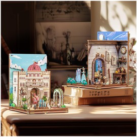 CUTEBEE DIY Book Nook Kit Bookend for Shelves 3D Wooden Puzzle Decorative Book Ends Miniature House Kit Dollhouse Bookshelf Decor Model Building Gifts for Family and Friends (Fairy Town)