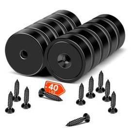 MIKEDE Magnets with Hole, 40LB Strong Rare Earth Magnets, Black Neodymium Cup Magnets with Countersunk Hole and Steel Screws, Powerful Pot Magnets Heavy Duty for Wall Mounting,Workplace - 10 Pack