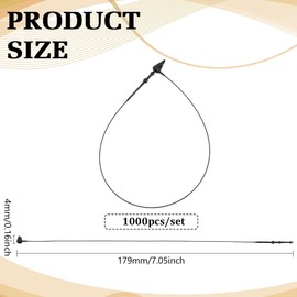 FINGERINSPIRE 1000 Pcs Black Plastic Fasteners Hang Tags 7inch Hang Tag Snap Lock Pins Professional Grade Security Loop Fasteners for Impeccable Tag Attachment Safety Ring Ties for Retail Store