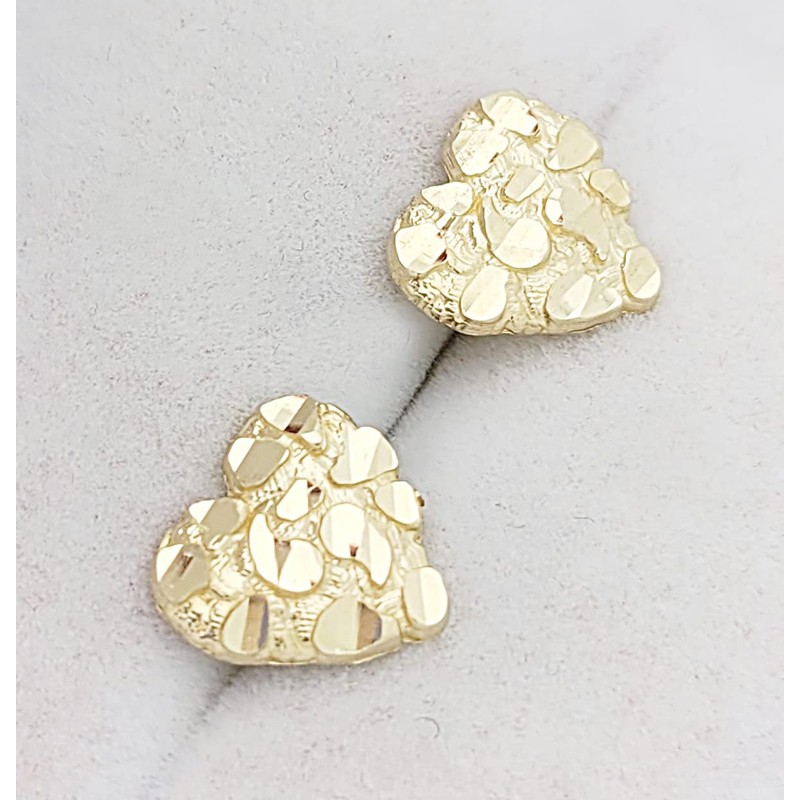 10K Yellow Gold Diamond Cut Nugget Heart Earrings