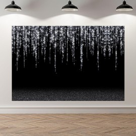 Compact Prom Backdrop Black and Silver - 5x3 FT Glitter Photography Background with Grommets, Wrinkle-Resistant Waterproof Vinyl for Tabletop Photo Booth, Small Events & Studio Portraits