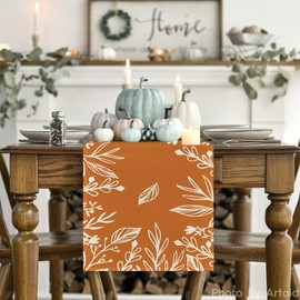 Artoid Mode Orange Floral Fall Table Runner, Seasonal Autumn Kitchen Dining Table Decoration for Home Party Decor 13x72 Inch