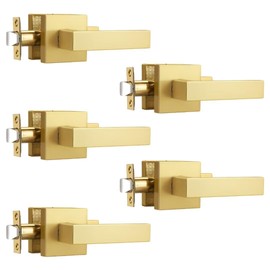 NIZADO Passage Door Handle Gold, Brushed Brass Door Handles Interior, Heavy Duty Closet Door Lever Non-Locking, Reversible Door Handle, 5 Pack