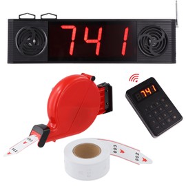 Queue Calling System & Ticket Dispenser Set, Dual Speaker 3-Digit Display Restaurant Pager, Take a Number Dispenser with 1000 Number Tickets, Waiting Number Calling System for Restaurant Bank