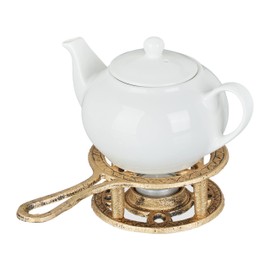 Relaxdays Cast Iron Tea & Coffee Pot Warmer for 1 Tea Light Antique Rustic Tea Cosy - Gold