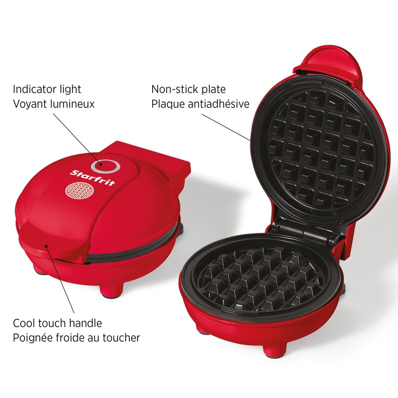Starfrit Electric Mini Waffle Maker 4" Non-Stick Cooking Surface Easy