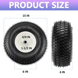 【Upgraded】15x6.00-6" Lawn Mower Tire and Wheel with 3/4" Iron Bushing, 3" Offset Hub 4 Ply Heavy Duty Replacement for Craftsman Mower, Garden Lawn Tractors 2-Pack by Cenipar