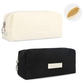 YGKYMVW 2pcs Pencil Case, Pencil Case Corduroy Fabric Pencil Case Girls Teenager Pencil Case Aesthetic Pencil Case Pencil Bag for School Supplies for Storing Pens, black, aesthetic pencil case