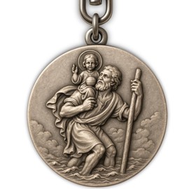 ELBKAISER - Christopher Car Keyring - Saint Christopher Car Pendant for Drivers - Patron Saint Drivers - Christopher for Car, Saint Ch, Komm Gut Heim, Unit size