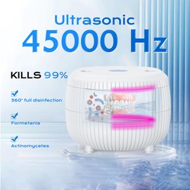Ultrasonic Retainer Cleaner Machine, 45khz 25W Dental Cleaning Pod for Denture, Mouth Guard, Aligner, Night Guard, Braces, Ring and Jewelry, 200ml Portable