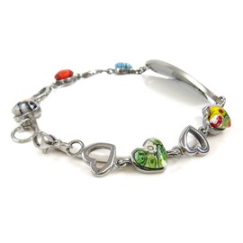My Identity Doctor - Customized Medical Alert Bracelet for Women with Engraving - 1.2cm Steel, Glass Hearts - White - Wrist Size 7.25 Inch