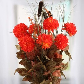 Factory Direct Craft Burning Orange Autumn Artificial Mum and Cattail Bush for Autumn Artificial Floral Arrangements, Thanksgiving Centerpieces, and Fall Decorations | Size - 26"
