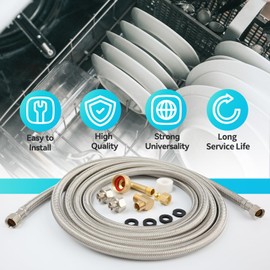 Klabb Dishwasher Installation Kit 10 FT,Premium Stainless Steel Braided Dishwasher Hose kit,Leak-Free Hose,Easy Setup,dishwasher water supply line,3/8" Comp x 3/8" Elbow & All Fittings Included