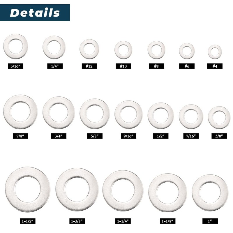 100 PCS #8 Stainless Flat Washers, 7/16" Outer Diameter, 18-8