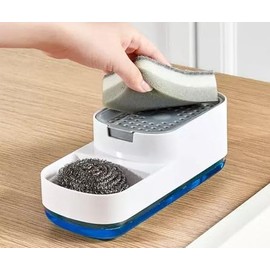 Dishwashing Liquid Soap Dispenser with Pump, Sponge Holder & Metal Scrubber Containment,For Kitchen Sink, Countertop, Keep the Kitchen Clean and Organized.