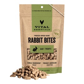 Vital Essentials Rabbit Bites Dog Treats, 5 oz | Freeze-Dried Raw | Single Protein | Premium Quality High Protein Training Treats | Grain Free, Gluten Free, Filler Free